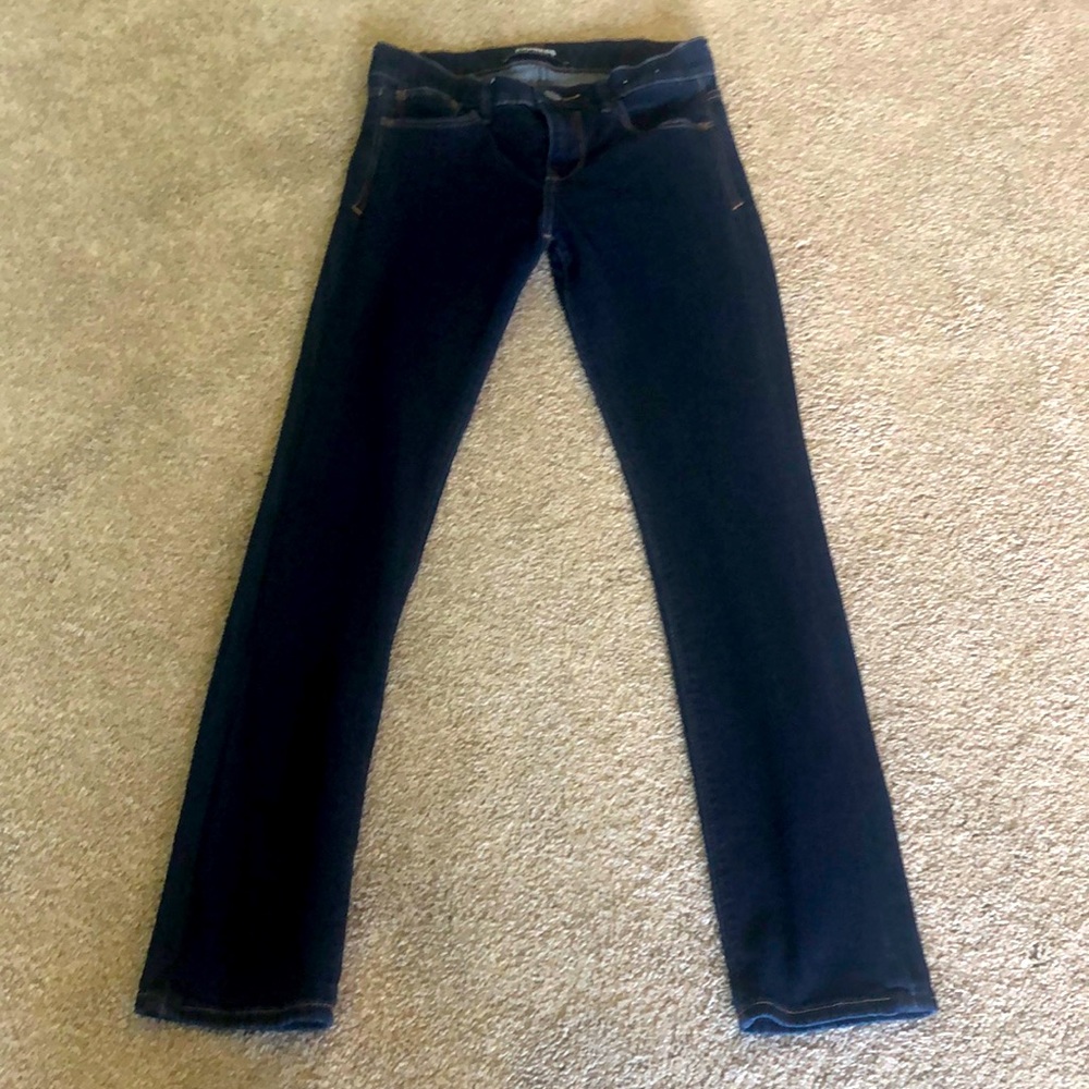 Express Dark blue stretch mid rise skinny jeans, size 2R